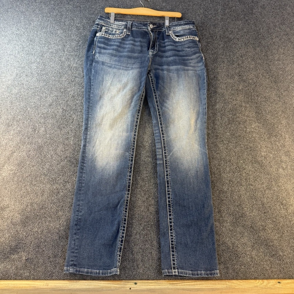 Miss Me Womens 32 Bootcut Jeans Sequin Embellished Stretch Medium Wash